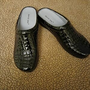 David Tate Black Croc-Embossed Mules